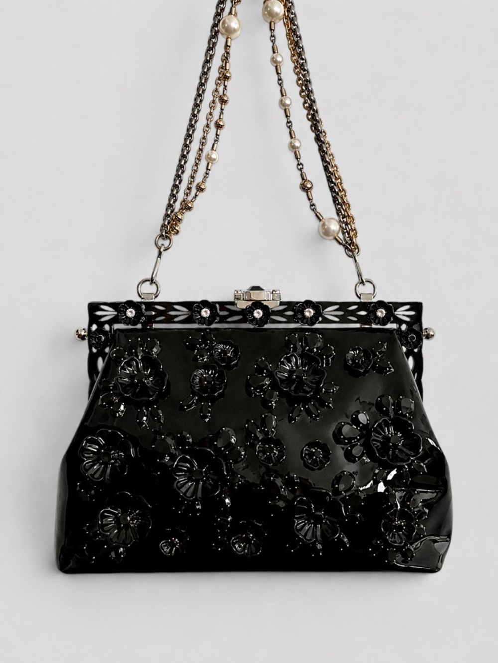 Extremely Rare Dolce & Gabbana Patent VANDA Leather Crystal Bag